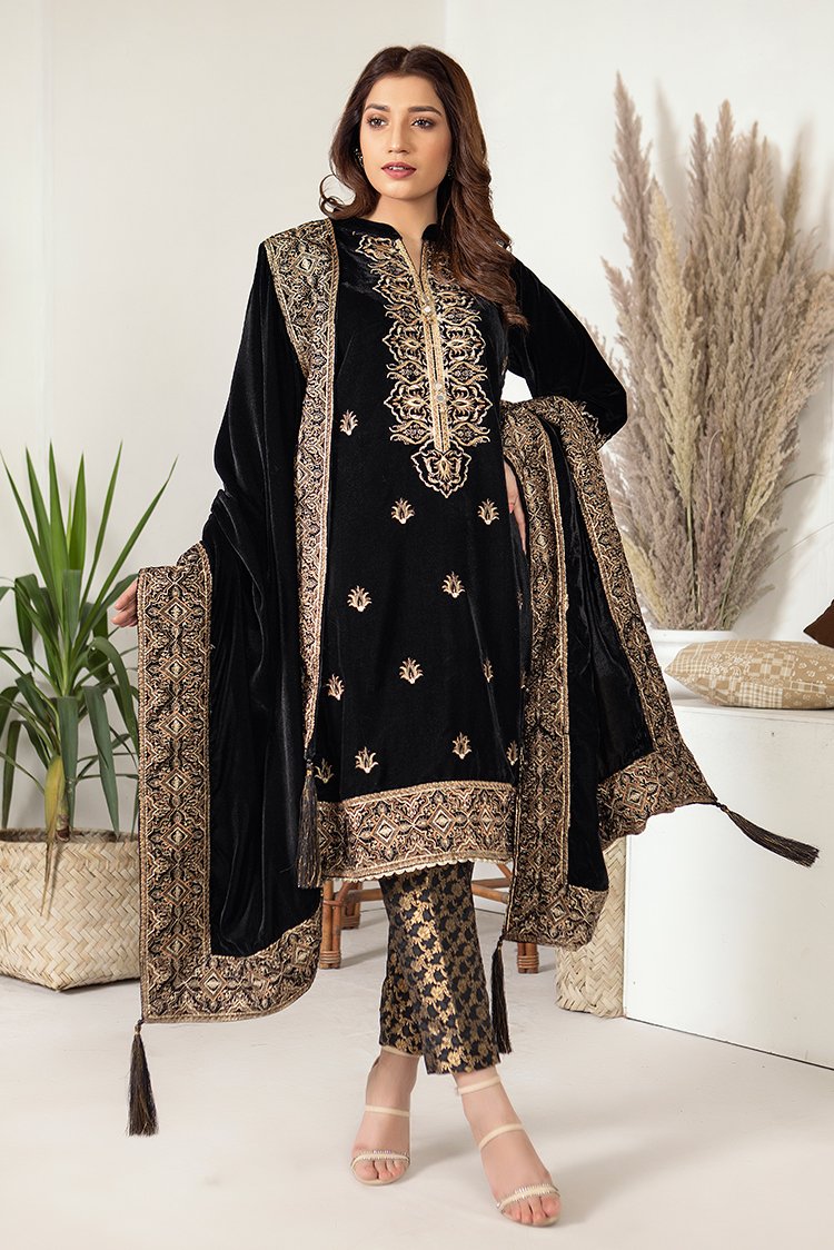 3-PC Stitched Velvet Suit