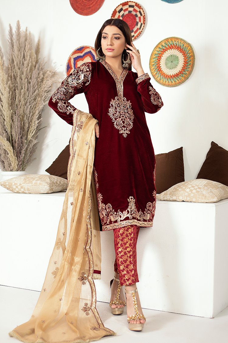 3-PC Stitched Velvet Suit