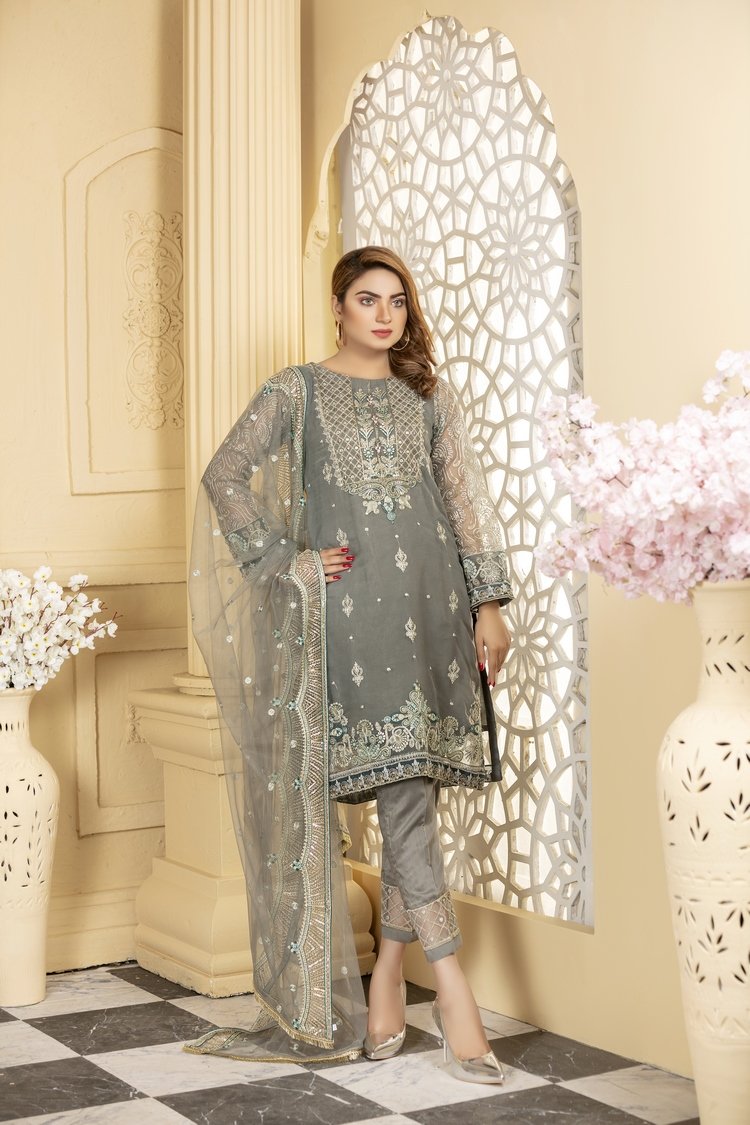 3-PC Stitched Organza Suit