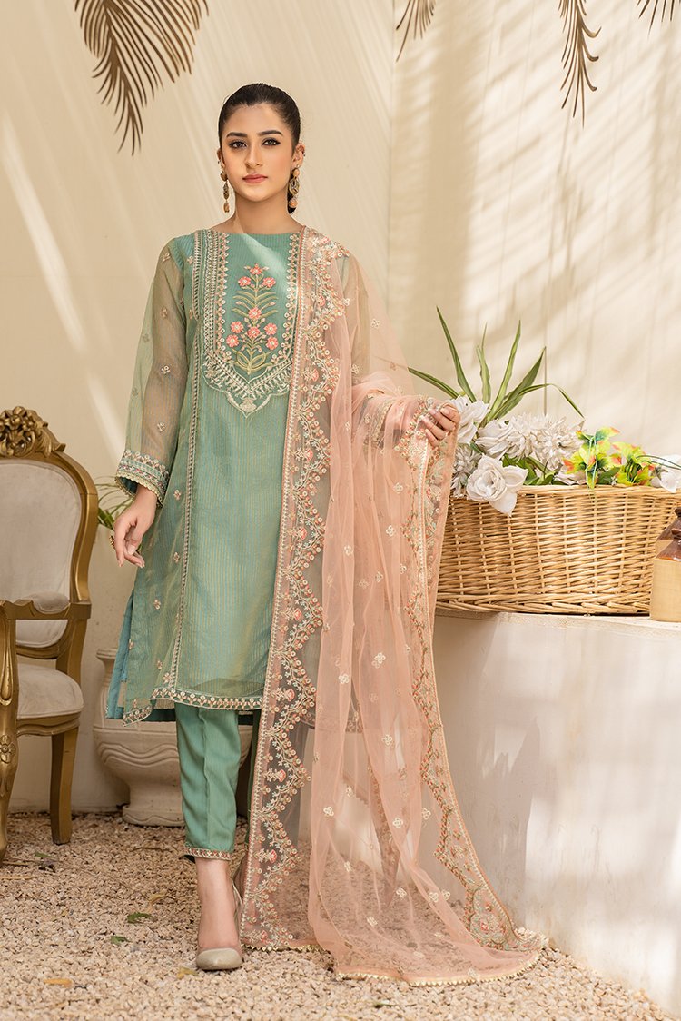 3-PC Stitched Organza Suit