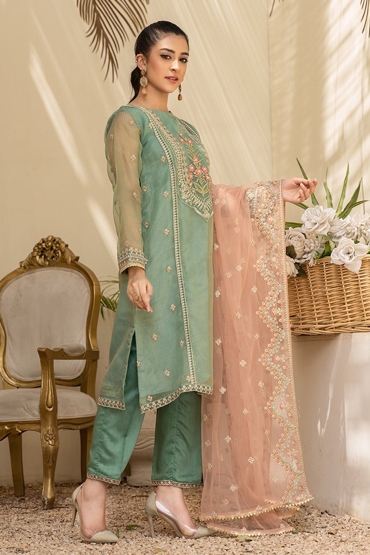 3-PC Stitched Organza Suit