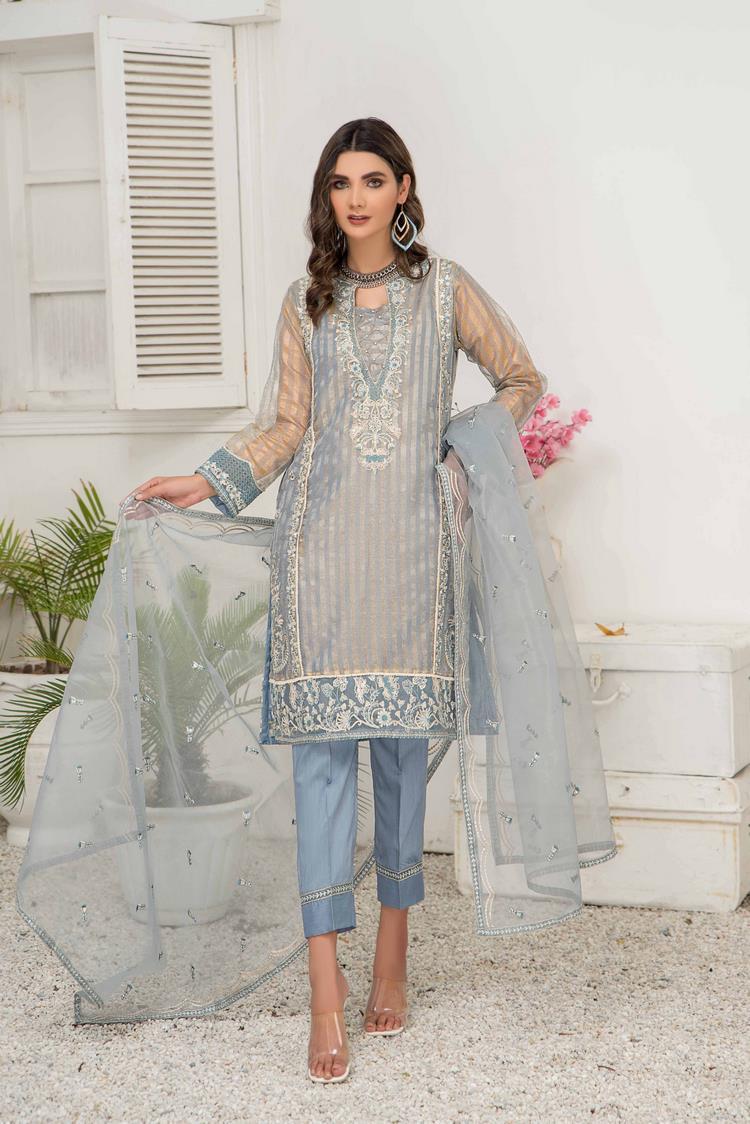 3-PC Stitched Zari Net Suit