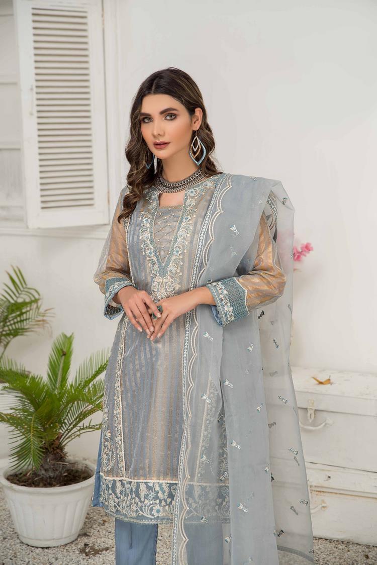 3-PC Stitched Zari Net Suit