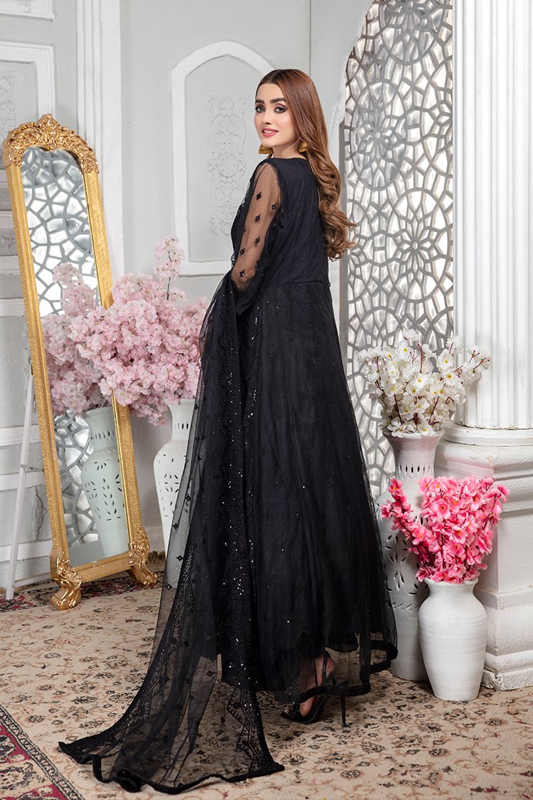 Embroidered Net Maxi Dress