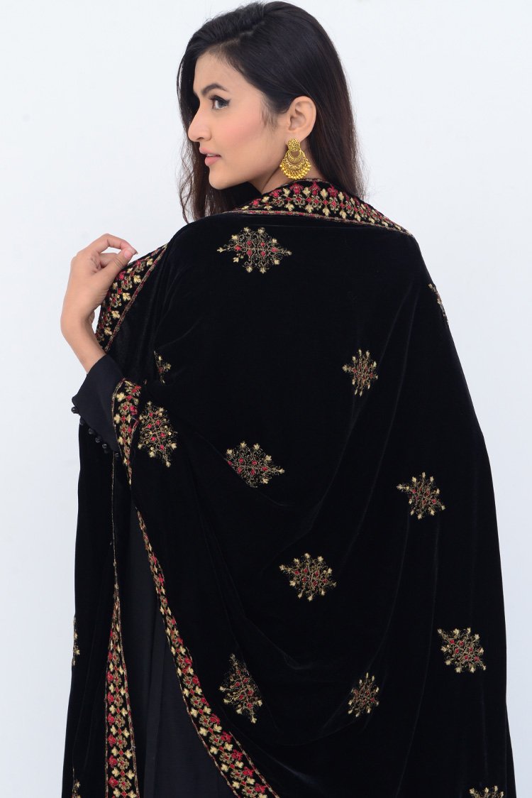 Embroidered Velvet Shawl