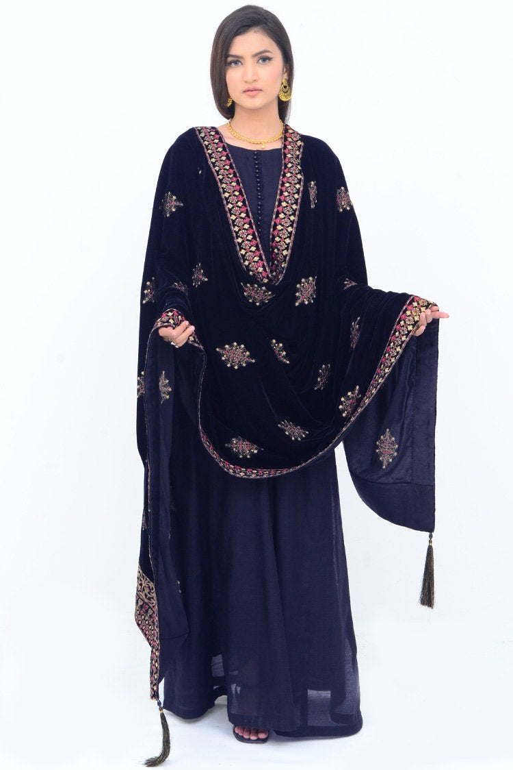 Embroidered Velvet Shawl