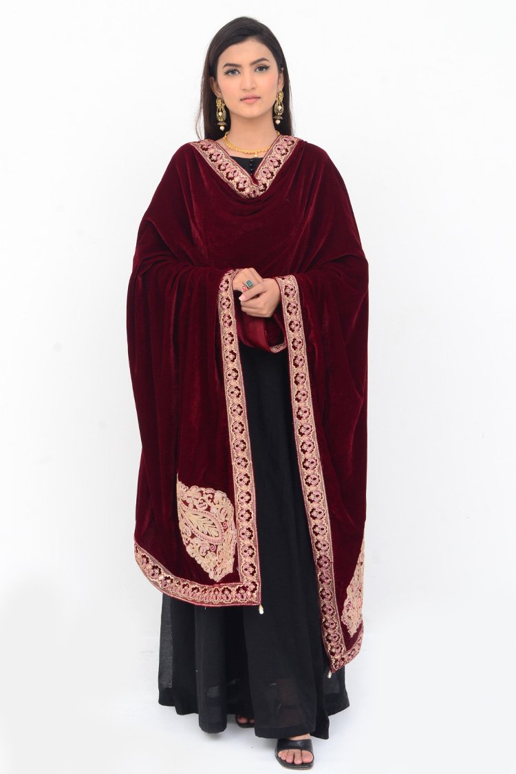 Embroidered Velvet Shawl