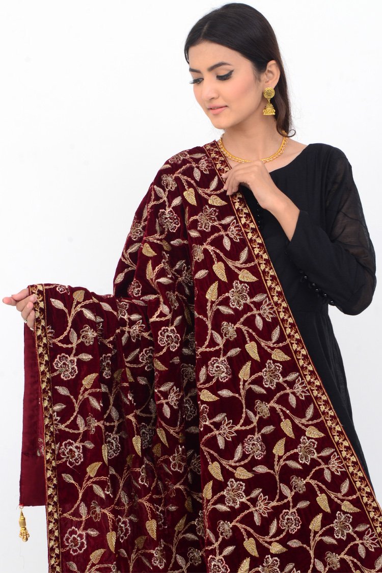 Embroidered Velvet Shawl