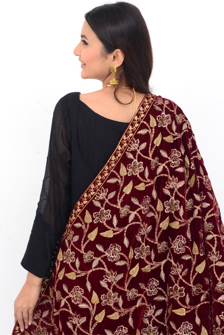 Embroidered Velvet Shawl