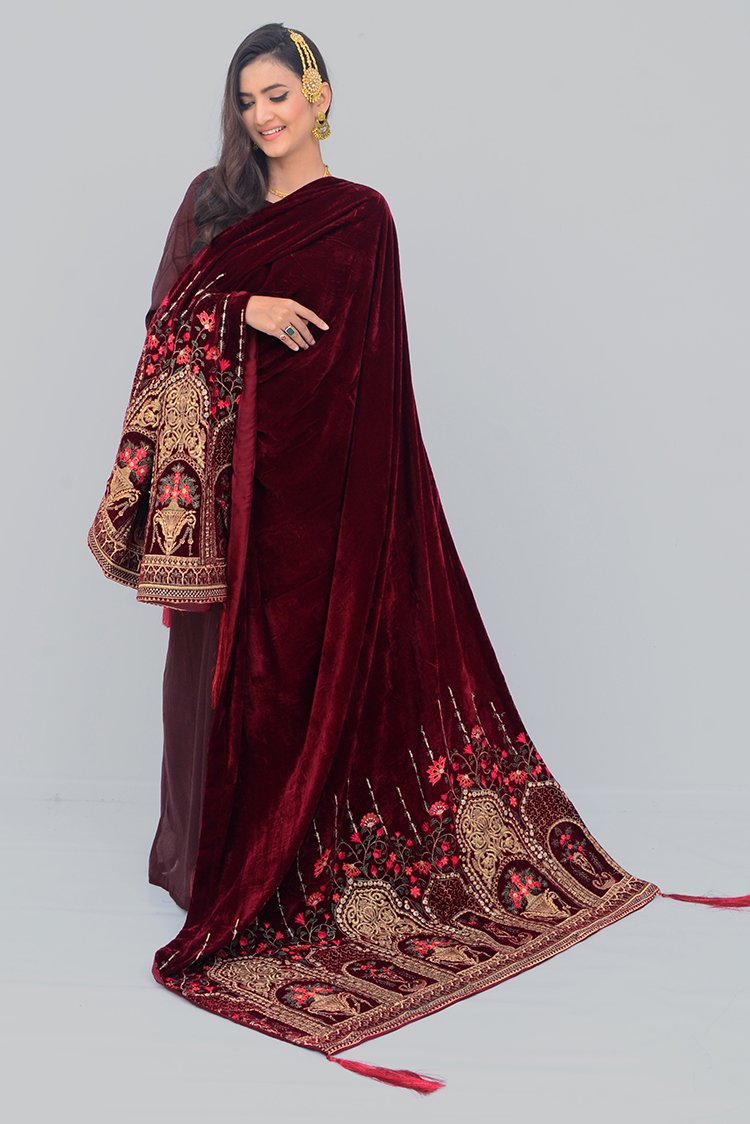 Embroidered Velvet Shawl