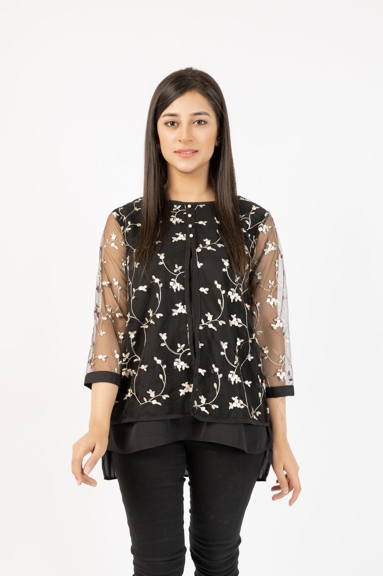 Georgette Top With Floral Embroided Net