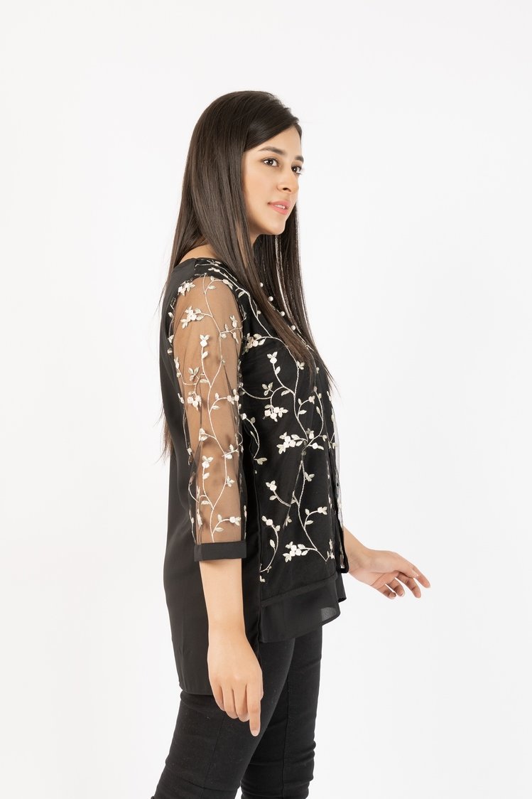 Georgette Top With Floral Embroided Net