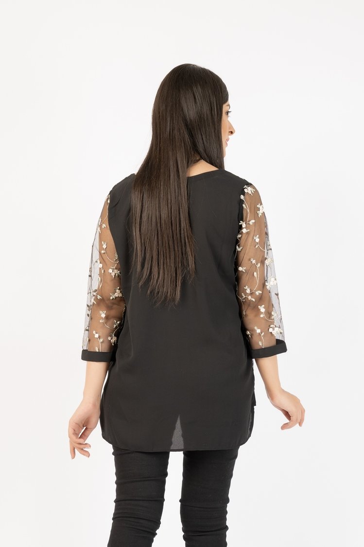 Georgette Top With Floral Embroided Net