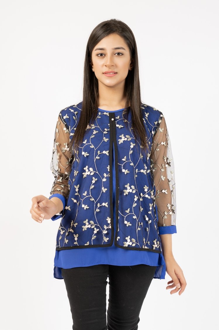 Georgette Top With Floral Embroided Net