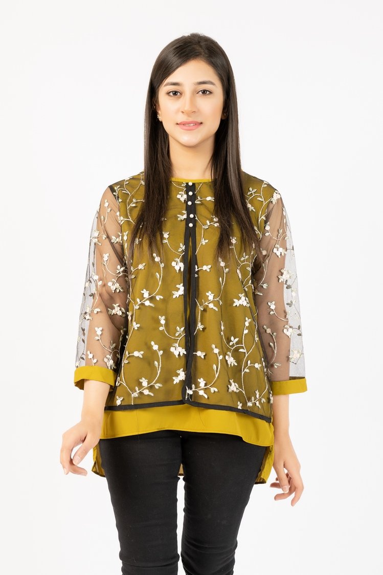 Georgette Top With Floral Embroided Net