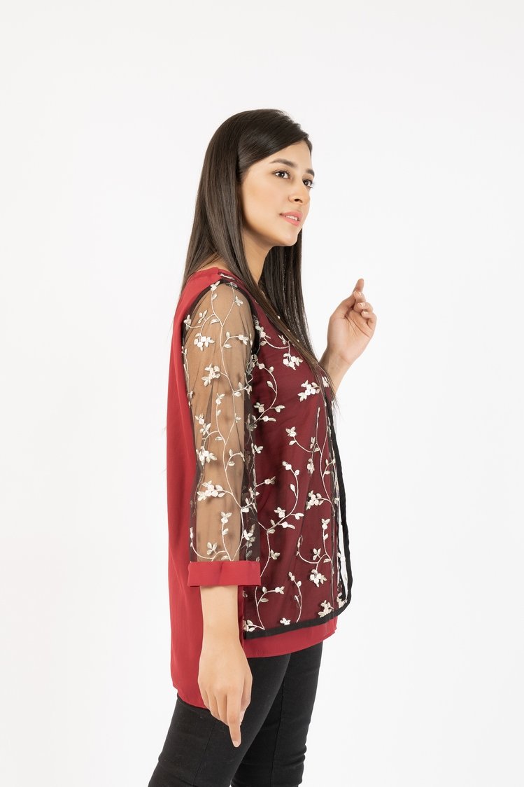 Georgette Top With Floral Embroided Net