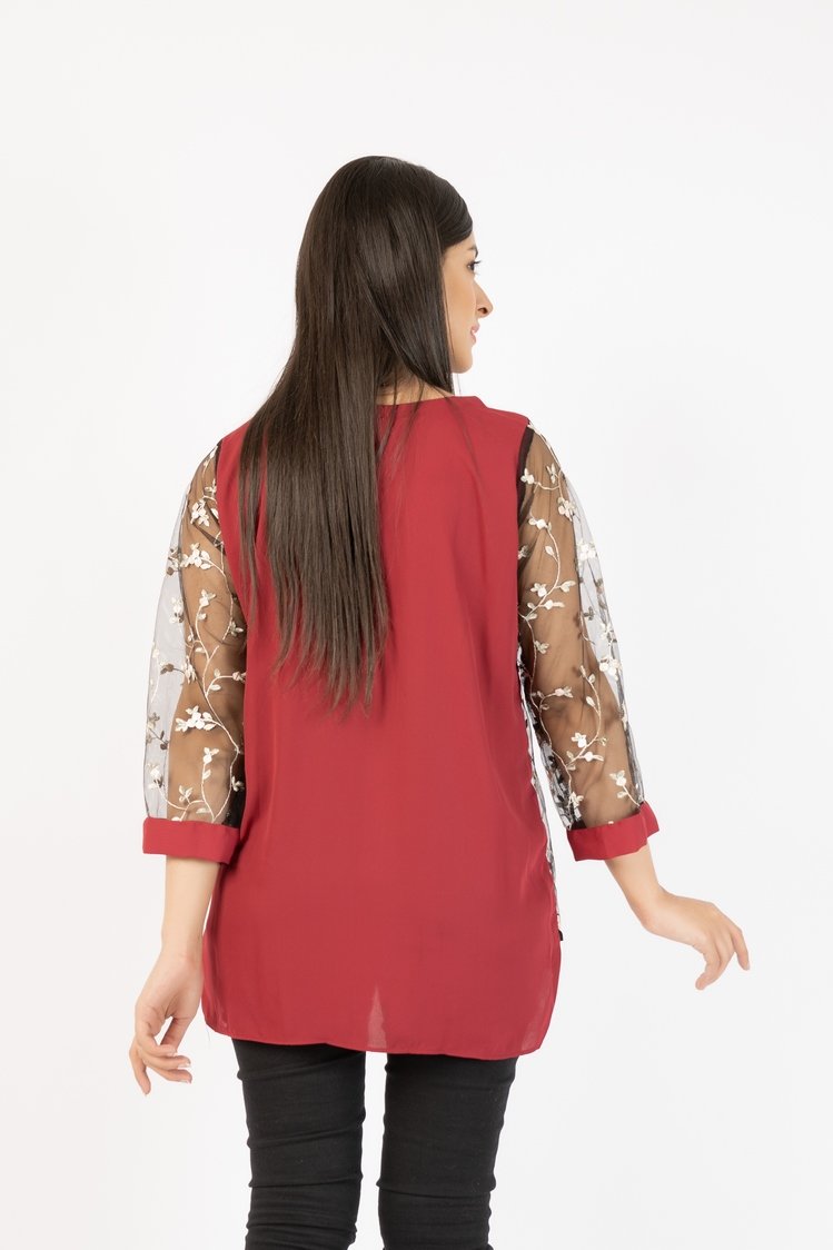 Georgette Top With Floral Embroided Net