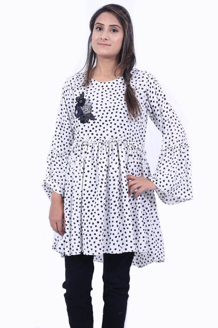 Polka dots dress top designs pakistani