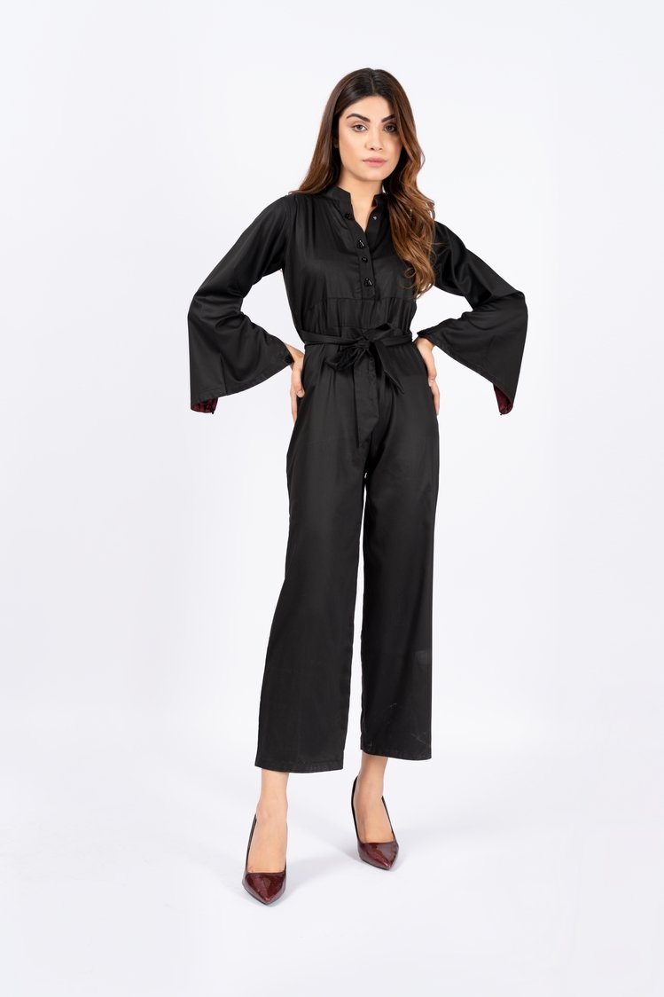 Women's Belted Black Jumpsuit- Ellena 