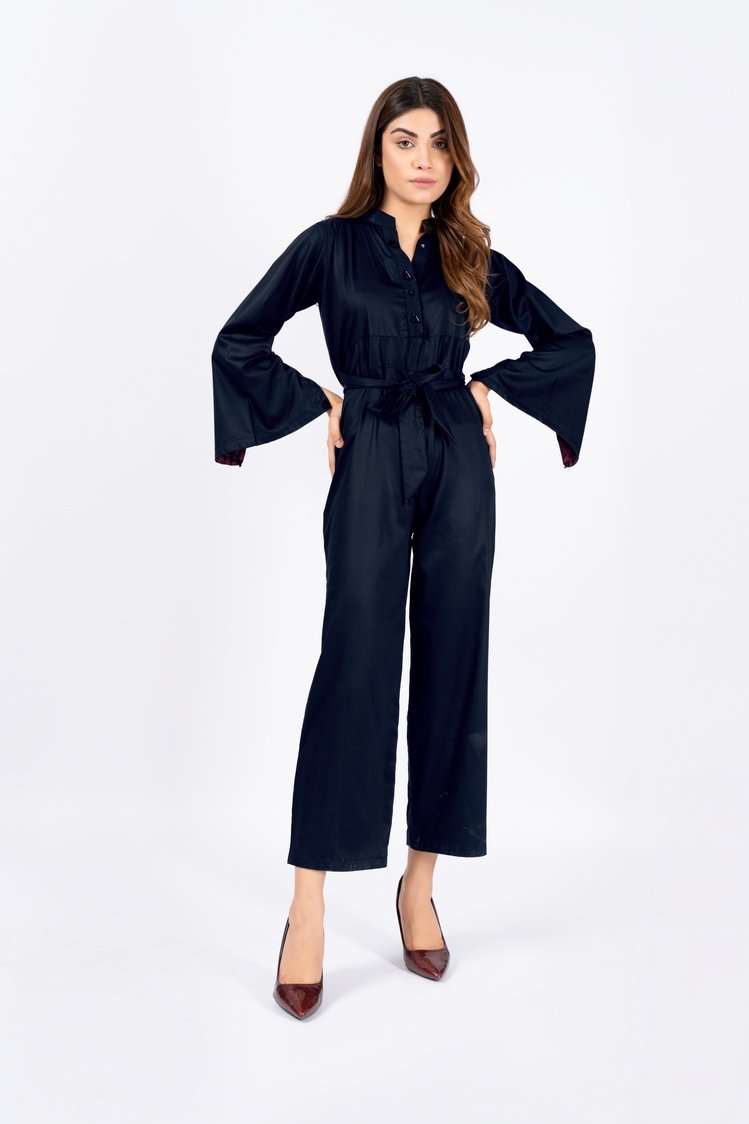 Women's Belted Blue Jumpsuit- Ellena 