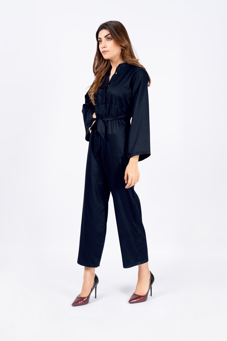 Women's Belted Blue Jumpsuit- Ellena 