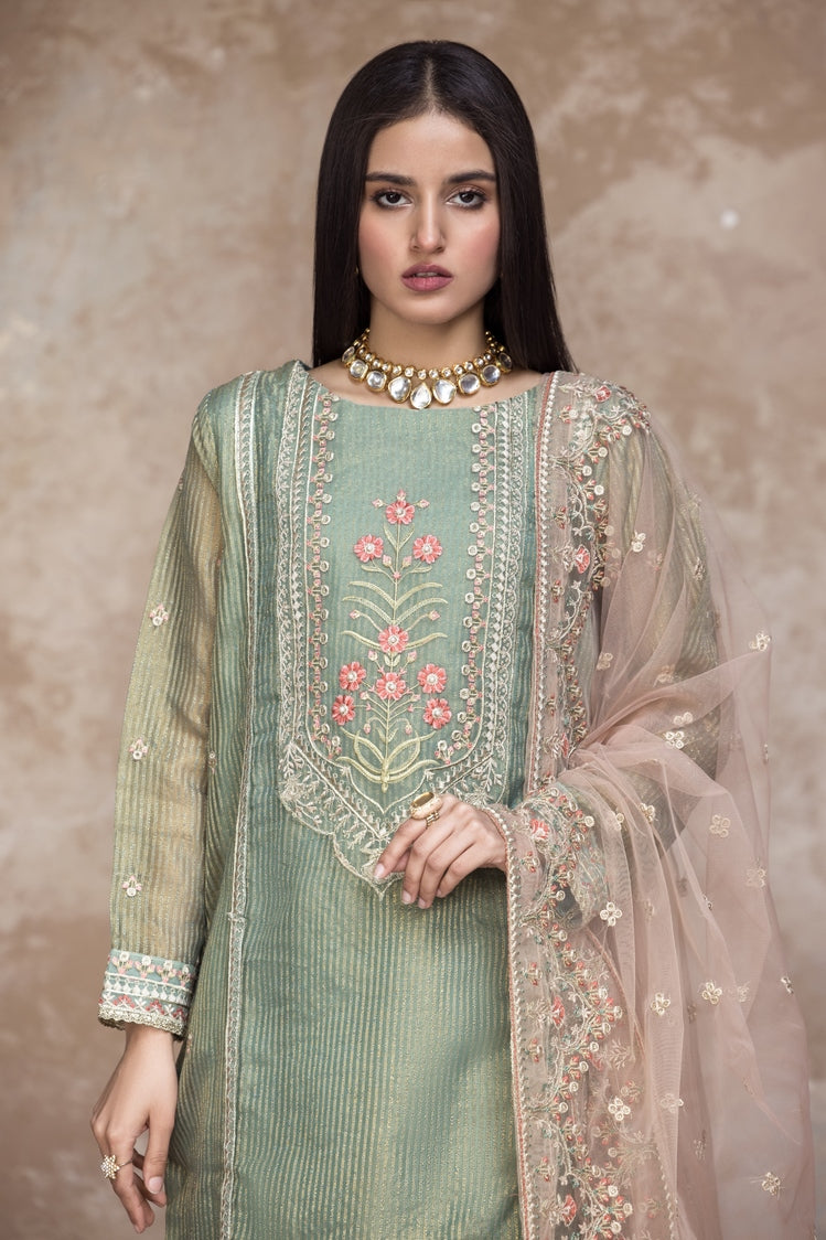 3-PC Stitched Embroidered Organza Suit