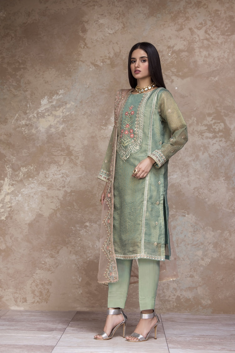 3-PC Stitched Embroidered Organza Suit