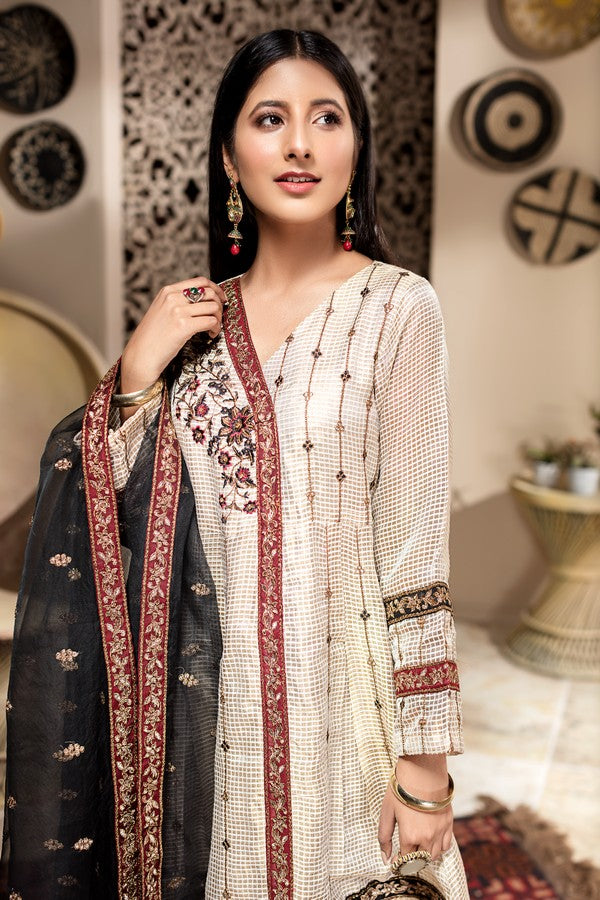 3-PC Stitched Zari Net Suit