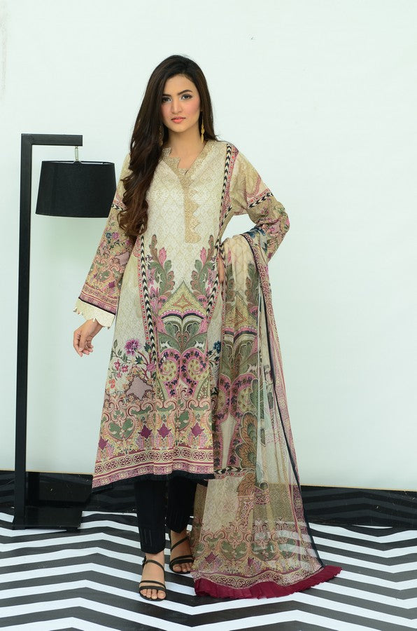 3-PC Unstitched Digital Printed Lawn Suit