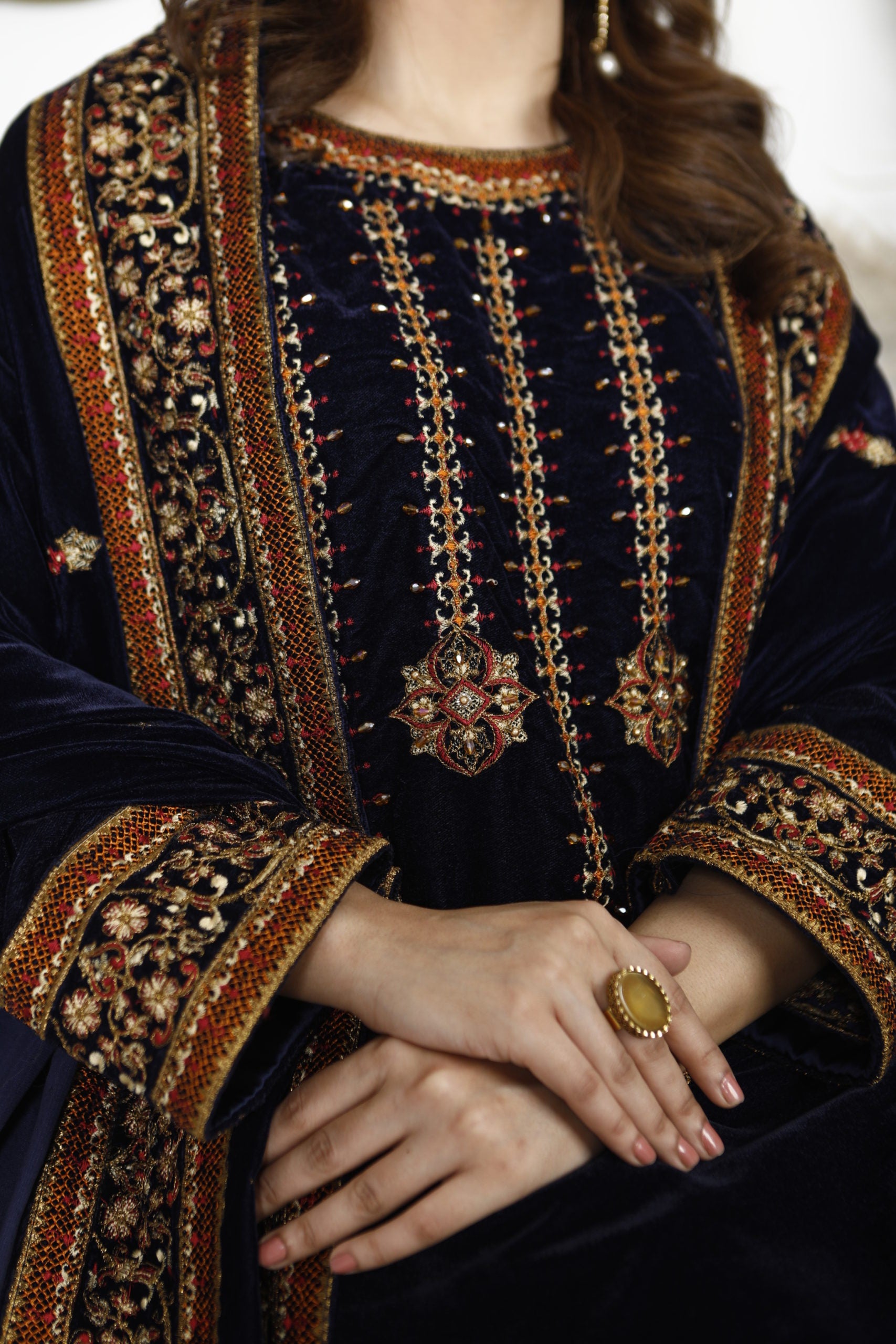 3-PC Unstitched Embroidered Velvet Suit