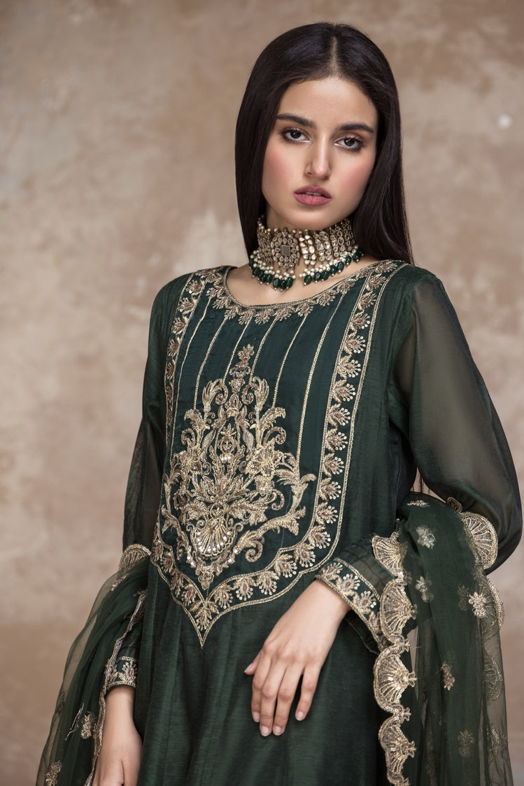 3-PC Stitched Embroidered Raw Silk Suit