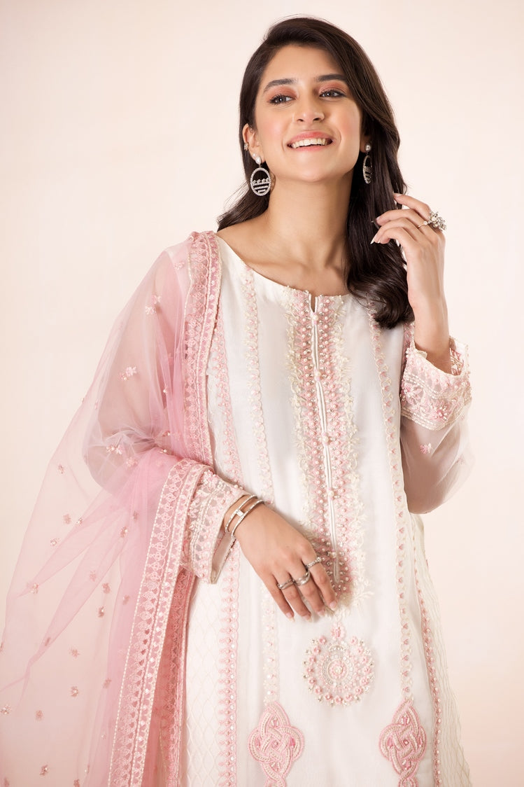 3-PC Stitched Embroidered Organza Suit