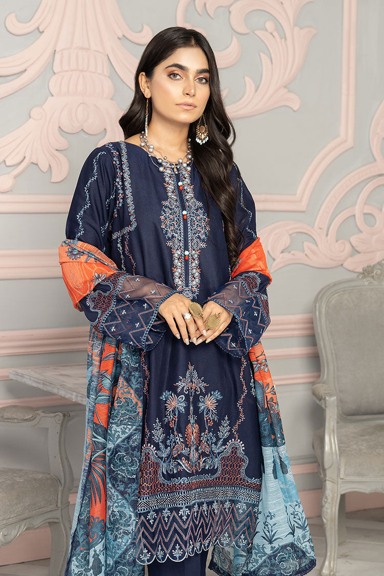 3-PC Stitched Embroidered Cambric Cotton Suit