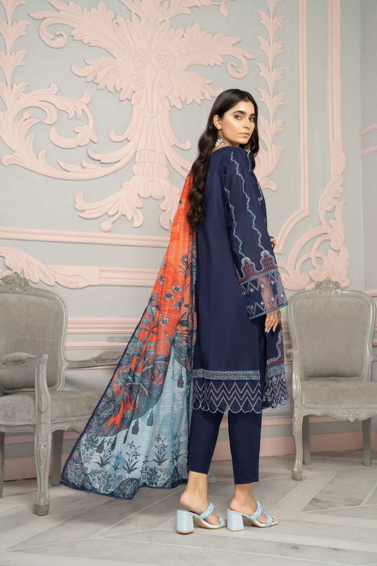 3-PC Stitched Embroidered Cambric Cotton Suit