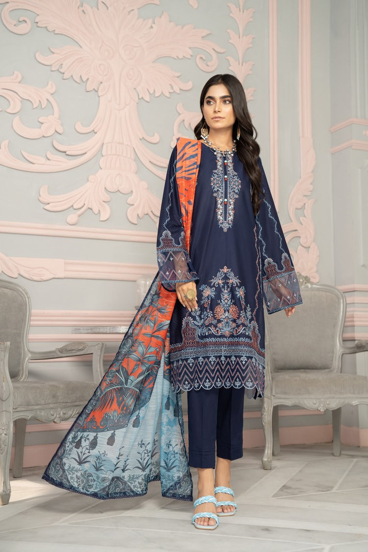 3-PC Stitched Embroidered Cambric Cotton Suit