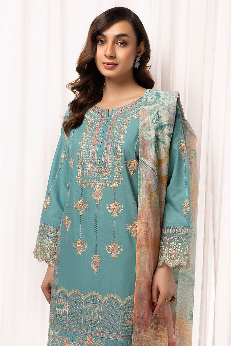 3-PC Stitched Embroidered Cambric Cotton Suit