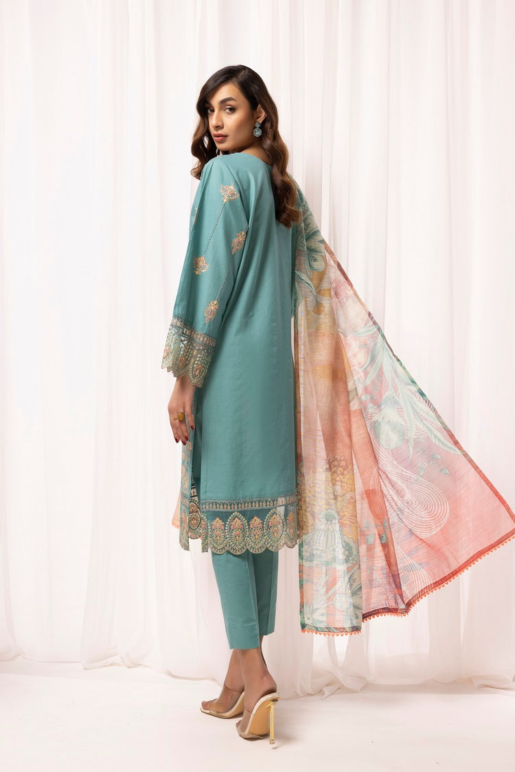 3-PC Stitched Embroidered Cambric Cotton Suit