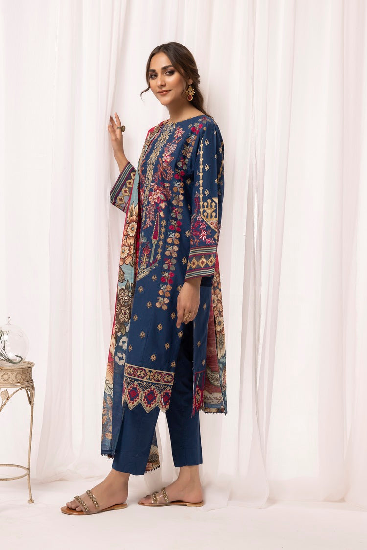 3-PC Stitched Embroidered Cambric Cotton Suit