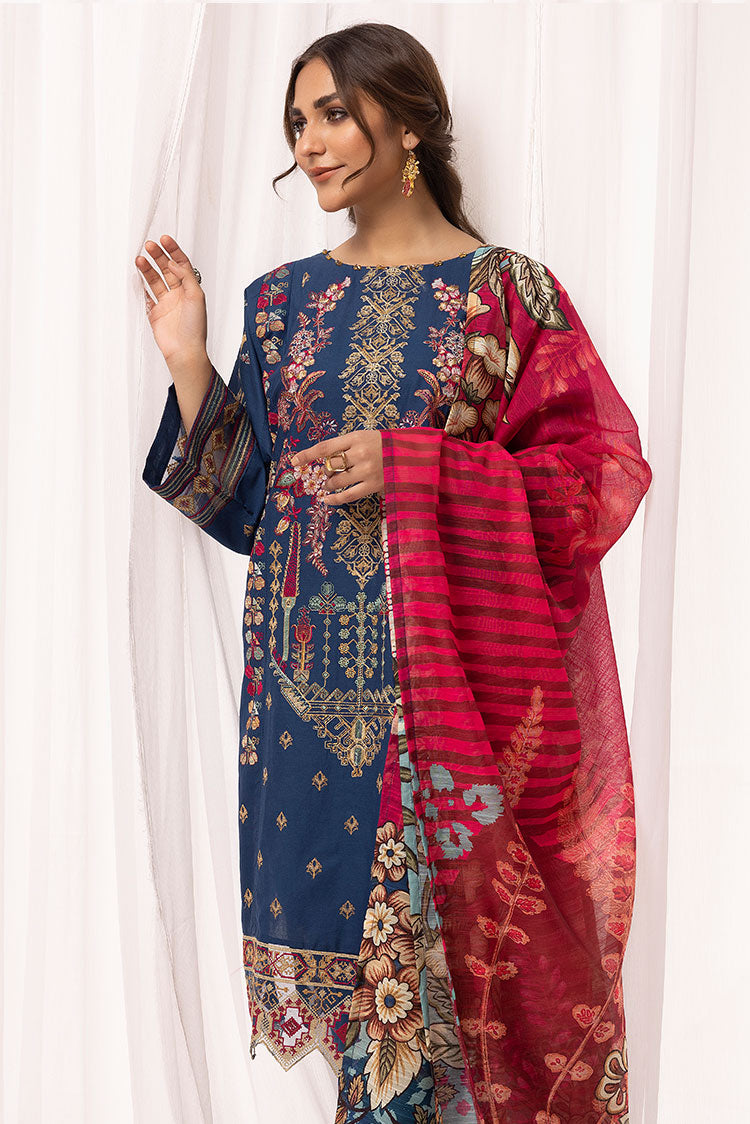 3-PC Stitched Embroidered Cambric Cotton Suit