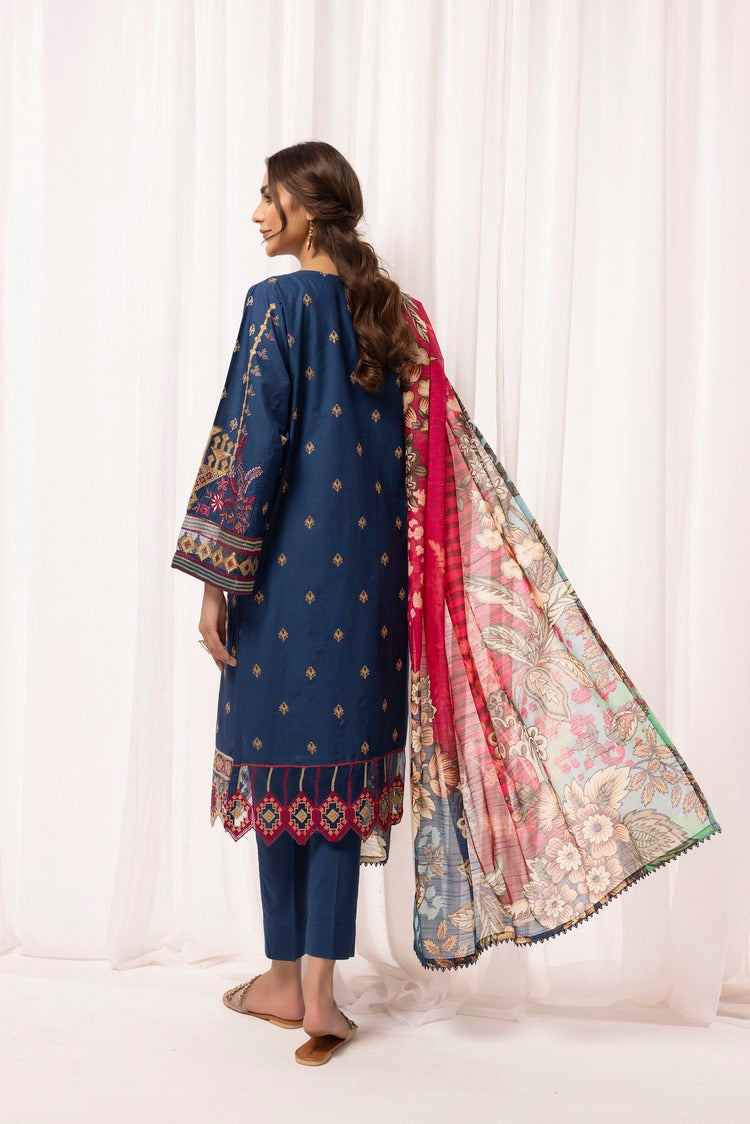 3-PC Stitched Embroidered Cambric Cotton Suit