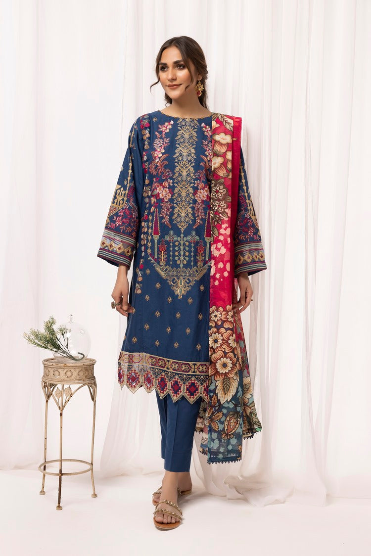 3-PC Stitched Embroidered Cambric Cotton Suit