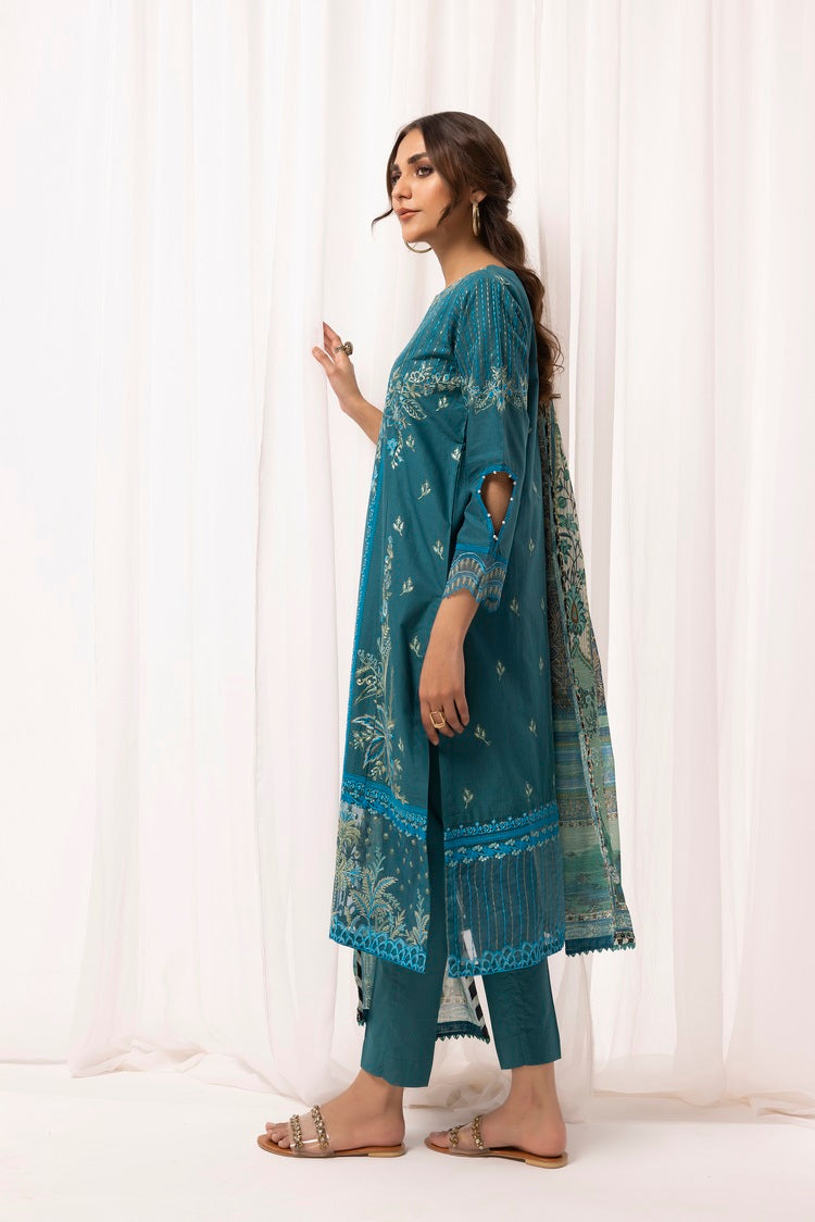 3-PC Stitched Embroidered Cambric Cotton Suit