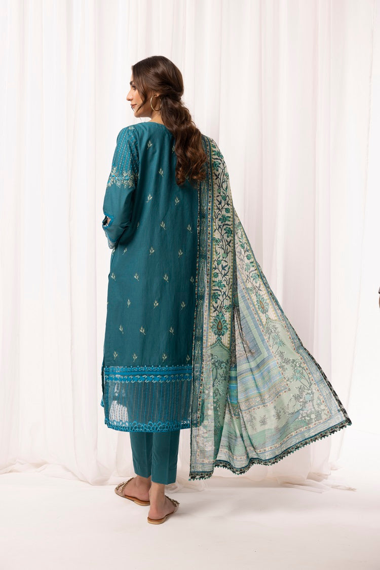 3-PC Stitched Embroidered Cambric Cotton Suit