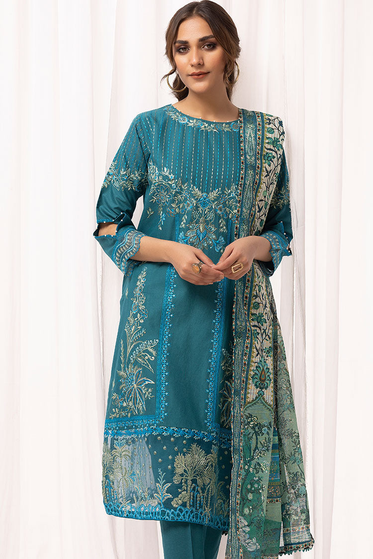 3-PC Stitched Embroidered Cambric Cotton Suit