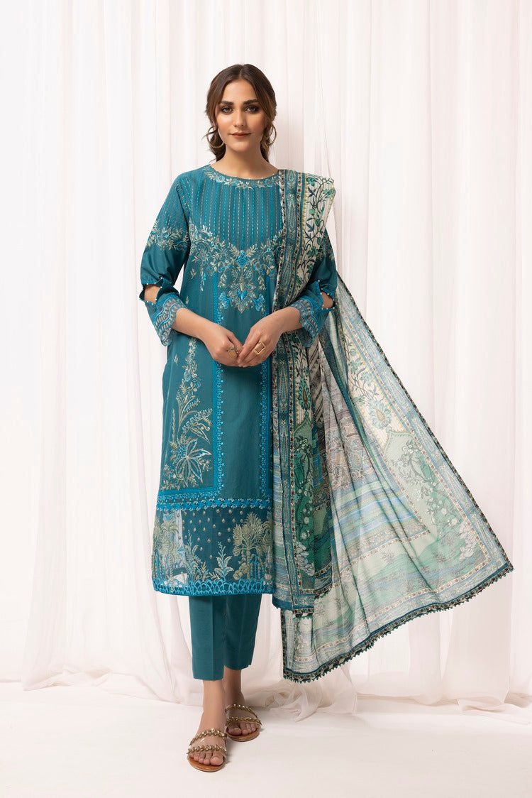 3-PC Stitched Embroidered Cambric Cotton Suit