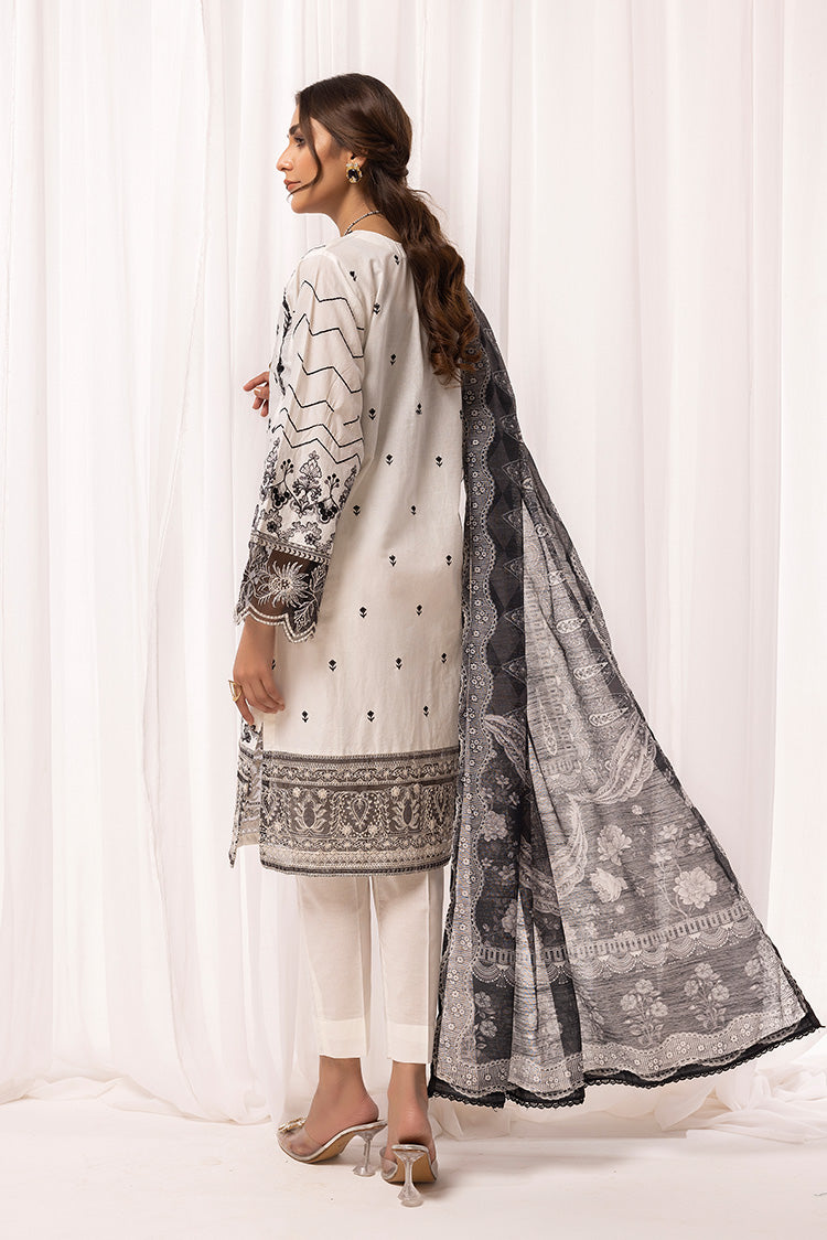 3-PC Stitched Embroidered Cambric Cotton Suit