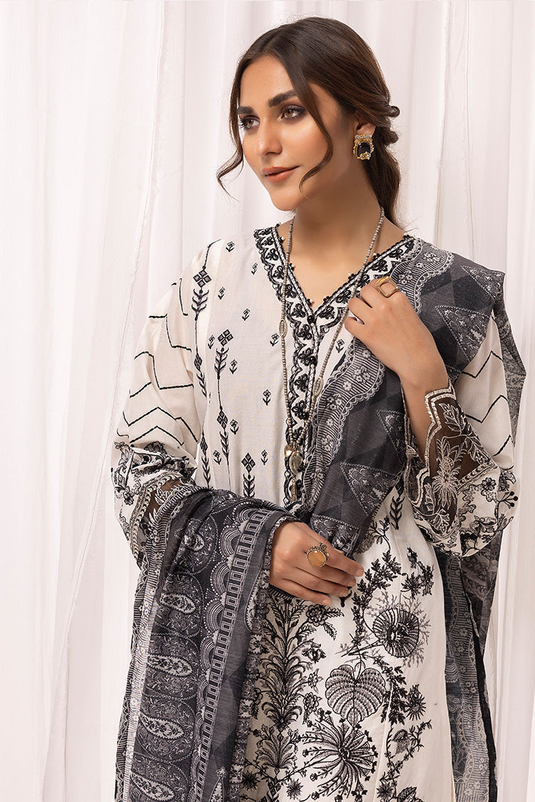 3-PC Stitched Embroidered Cambric Cotton Suit