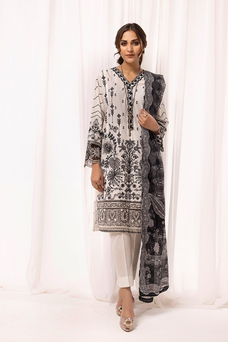 3-PC Stitched Embroidered Cambric Cotton Suit