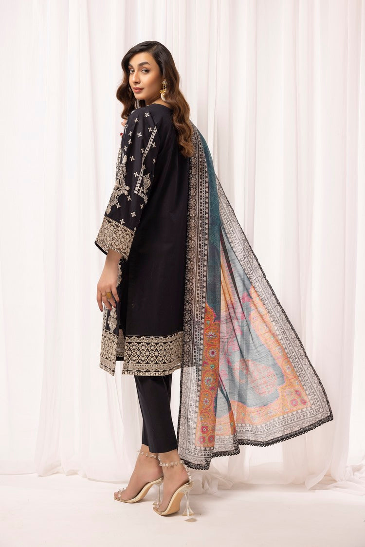 3-PC Stitched Embroidered Cambric Cotton Suit