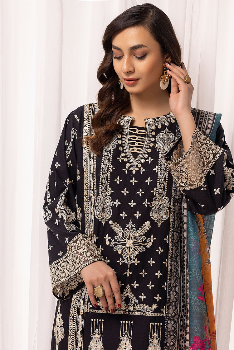 3-PC Stitched Embroidered Cambric Cotton Suit